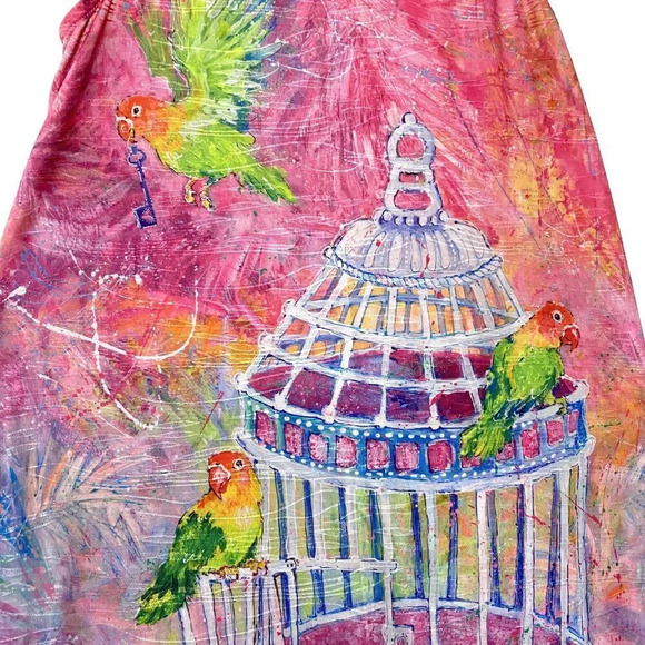 Leoma Lovegrove Colorful Wearable Art Lovebirds Bird Cage Women's Dress Small - Picture 3 of 7